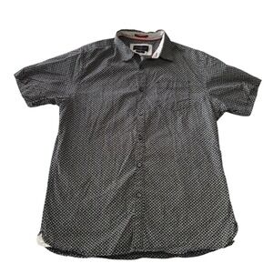 Across The Pond Signature Men's Large Button Down Shirt Blue Geometric Print SS